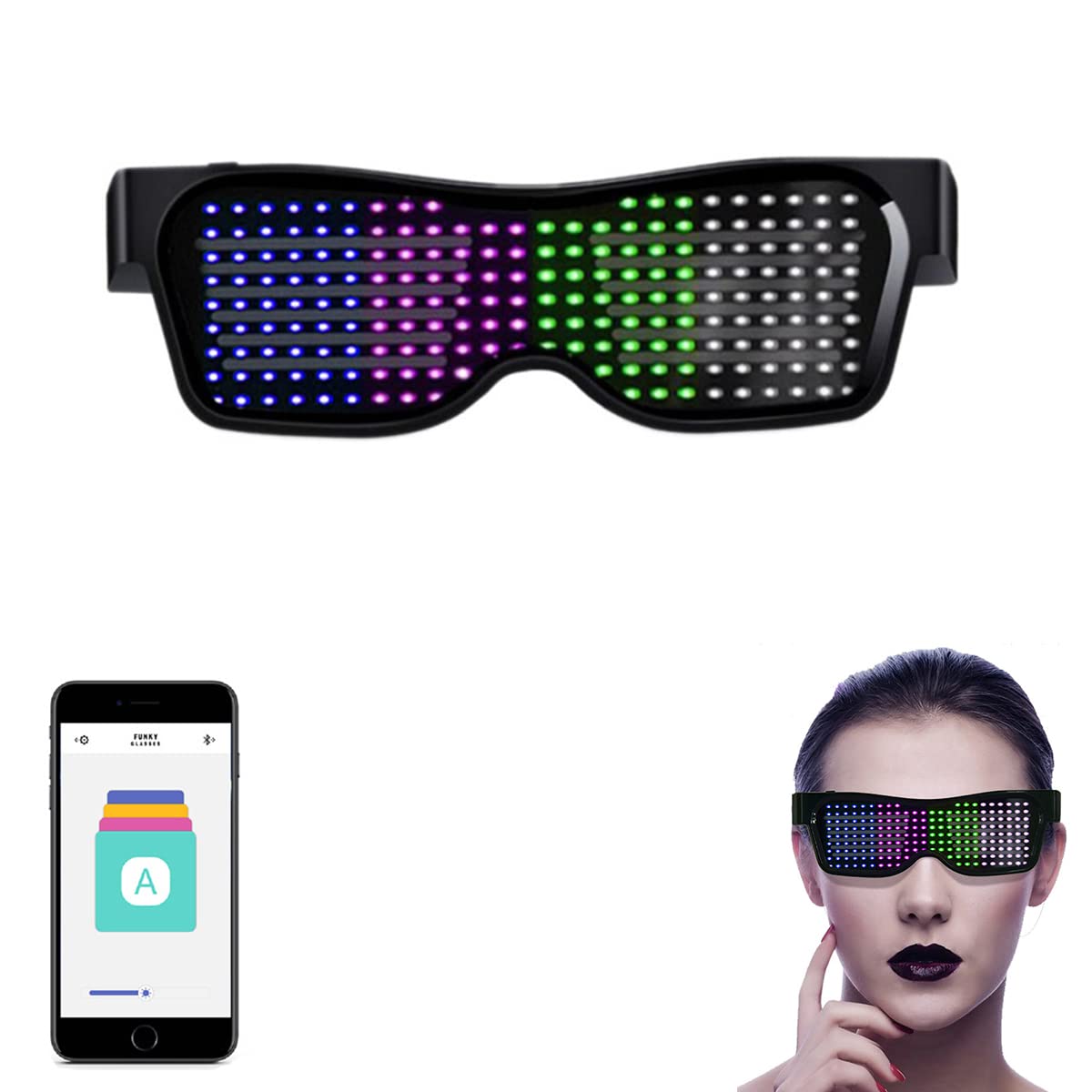 ZORBES LED Glasses for Party Bluetooth Light Glasses for Party APP Control Music Sync Mode LED Display Smart Glasses, USB Rechargeable Party Glasses for Nightclub, Festivals, Raves, Christmas, Birthday ZORBES LED Glasses for Party Bluetooth Light Glasses for Party APP Control Music Sync Mode LED Display Smart Glasses, USB Rechargeable Party Glasses for Nightclub, Festivals, Raves, Christmas, Birthday